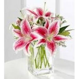 Exotic Lilies In A Glass Vase